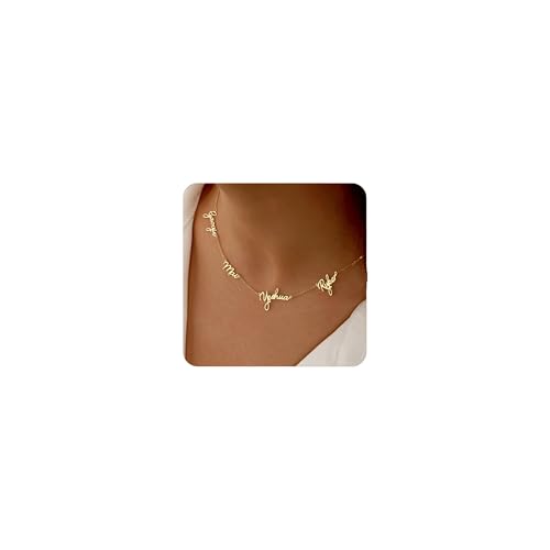 Ajiangwu 18K Gold Plated Name Necklace Personalized,Multiple Custom Name Necklace Family Necklace with Kids Names Customized Choker Necklace for Women - color: 4 Names