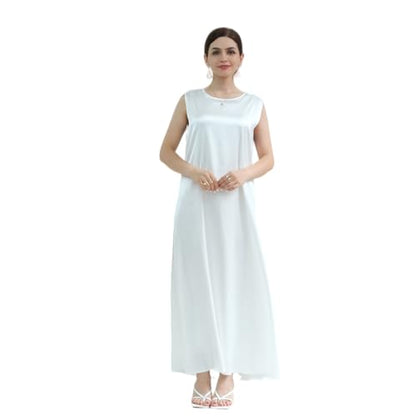 SYANKANGXIAO Ramadan Afrian Inner Under Dress for Women Dubai Abaya Turkey Muslim Sleeveless Long Slip Dress - color: White, size: Small