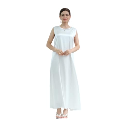 SYANKANGXIAO Ramadan Afrian Inner Under Dress for Women Dubai Abaya Turkey Muslim Sleeveless Long Slip Dress - color: White, size: Small