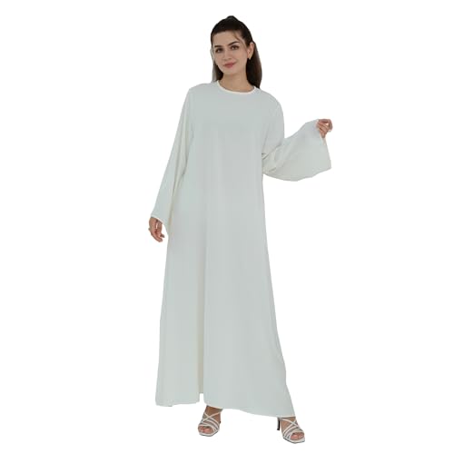 Women Abaya Dress with Belt Muslim Bell Sleeve Robe Islamic Prayer Jilbab | with Belt, A-line Skirt, Bell Sleeve - color: White, size: Medium