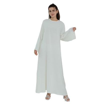 Women Abaya Dress with Belt Muslim Bell Sleeve Robe Islamic Prayer Jilbab | with Belt, A-line Skirt, Bell Sleeve - color: White, size: Large