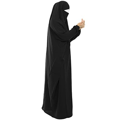Lenmipot Muslim Prayer Dress Islamic Jilbab Eid Formal Gown 1 Piece Saudi Loose Covered Dress - color: Black, size: Free size