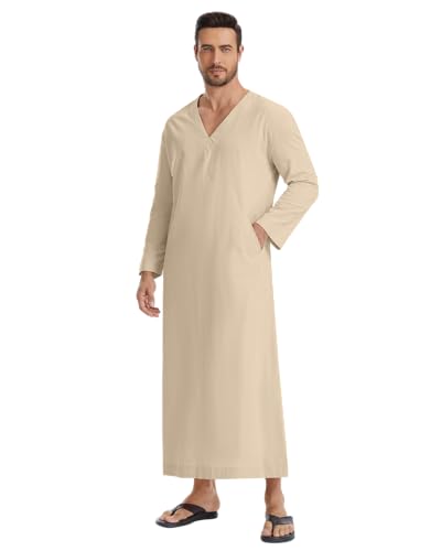 YAOHUOLE Arabic Thobe for Men Islamic Clothing Mens Kaftan Thobe - color: Khaki, size: XX-Large