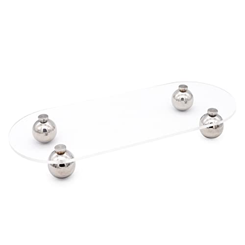 PerGar Vanity Tray, Toilet Tank Storage Tray, Acrylic Storage Tray Clear Bathtub Transparent Stainless Steel Round Feet Minimalist Style Decorative Practical Desktop Shelf for Cafes - size: Oval
