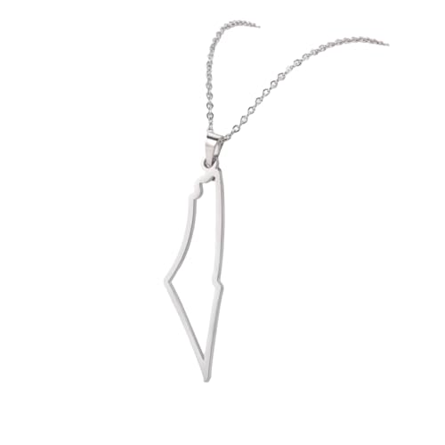 Stainless Steel Palestine Map Outline Pendant, Hollow Country Map Necklace For Adults - color: Steel A