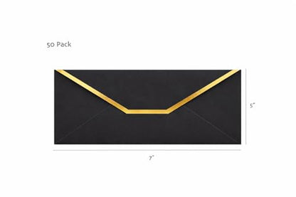Money Envelopes – V-Flap Foil Border Luxury Gifting Money Envelopes (3" x 7") – Perfect for Weddings, Invitations, Baby Showers, Photos, Graduations, and Birthdays (Black) - color: Black