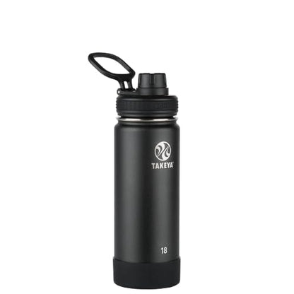 Takeya Actives Insulated Stainless Steel Water Bottle with Spout Lid, 18 Ounce, Onyx - color: Onyx, size: 18 Ounces