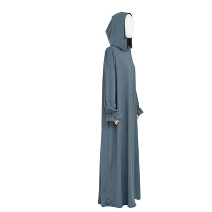Muslim Hoodie Abaya Islamic Prayer Jilbab Maxi Robe with Inner Cap | Two-layer Cap, Prayer Abaya, Large Style - color: Dark Grey