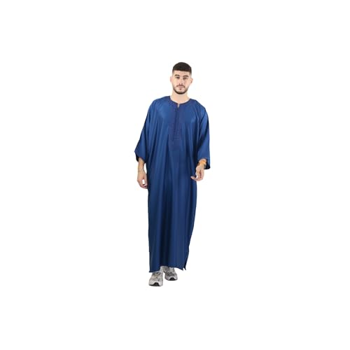 Men’s Moroccan Gandora – Traditional Short Sleeve Thobe – Lightweight Summer Kaftan Robe for Men - color: Blue, size: X-Large
