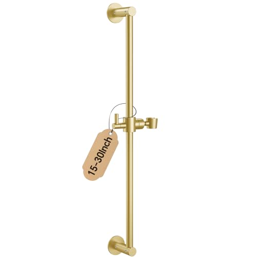 Shower Slide Bar Adjustable Handheld Shower Head Holder Wall Mount - 30inch All-Metal Shower Head Slide Bar Compatible with Bathroom Drill Free Glue Installation - Brushed Gold - color: Brushed Gold, size: 30inch