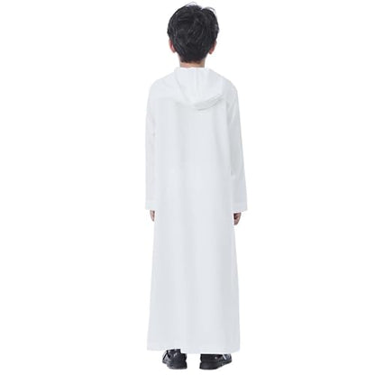 Xiaojmake Dubai Abaya Thobe Elegant Ramadan for Boys Zip Arabic Prayer Clothes with Pockets Islamic Muslim Outfits 3-15Y - color: White, size: 4-5T