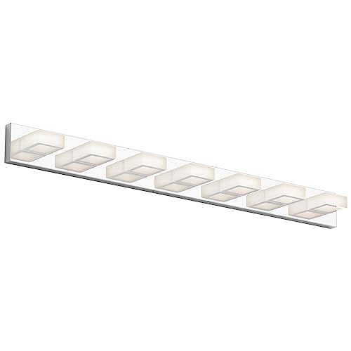 Ralbay 46" LED Chrome Vanity Lights 7 Lights Acrylic Stainless Steel LED Modern Vanity Lights Chrome Bathroom Lighting Fixtures Over Long Mirror (Natural White Light 4500K) - color: Chrome-Natural light, size: 46 inch