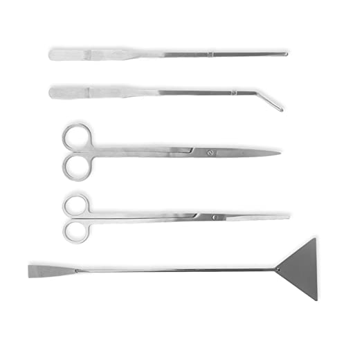 Aquarium Scissors Plant Tools 5 in 1 | Stainless Steel Aquarium Tweezers/Scissors/Spatula | Safe for Water Plants & Fish | 7.1 Inch Practical Tool Set