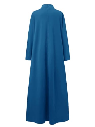 WSPLYSPJY Women High Neck Abaya Muslim Dress Solid Color Prayer Robe - color: Deep Blue, size: Medium