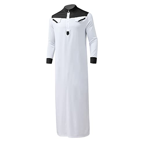 Men's Muslim Thobe Casual Islamic Long Sleeves Button Down Kaftan Arab Clothing Muslim Gown for Men - color: Black, size: Medium
