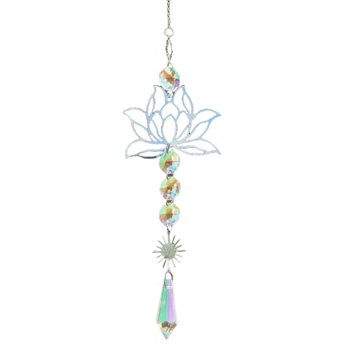 Colorful Crystal car Mirror Hanging Accessories，Car Charm，Rear View Mirror Hanging Decors， Gifts for Women (Lotus Flower) - color: Lotus Flower-silver