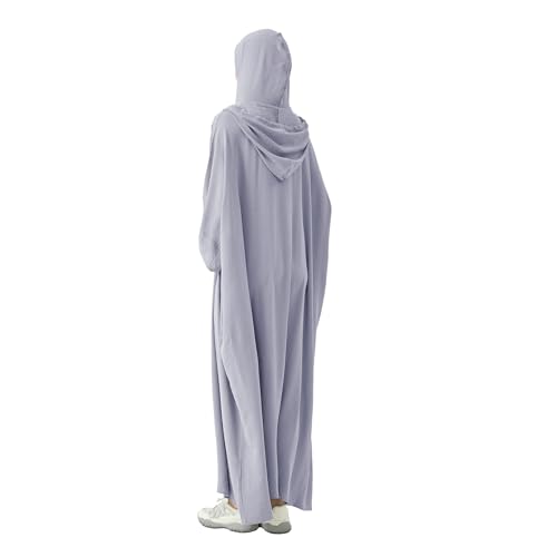 Abaya Muslim Dress Women Prayer Dress Long Sleeve Hooded Loose Maxi Dress Arabian Dubai Islamic Clothes - color: Gray