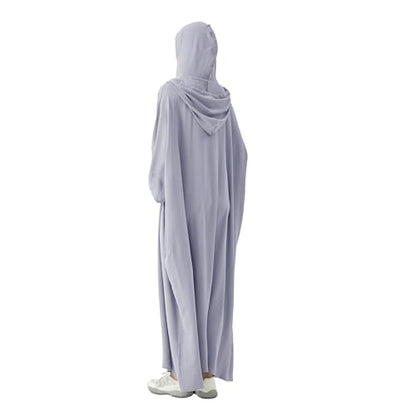 Abaya Muslim Dress Women Prayer Dress Long Sleeve Hooded Loose Maxi Dress Arabian Dubai Islamic Clothes - color: Gray