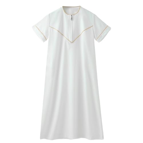 Boys Short Sleeve Muslim Thobes Islamic Kids Half Zipper Eid Traditional Prayer Kaftan Thobes Toddler Abaya Clothes - color: White, size: 3-4T