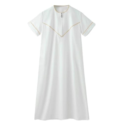 Boys Short Sleeve Muslim Thobes Islamic Kids Half Zipper Eid Traditional Prayer Kaftan Thobes Toddler Abaya Clothes - color: White, size: 5-6 Years