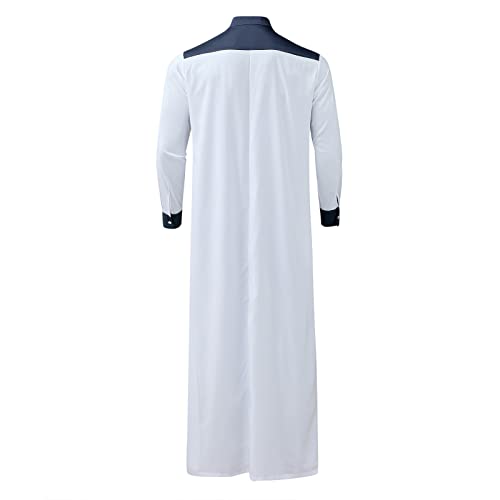 Men's Muslim Thobe Casual Islamic Long Sleeves Button Down Kaftan Arab Clothing Muslim Gown for Men - color: Navy, size: XX-Large