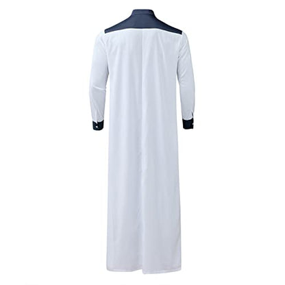 Men's Muslim Thobe Casual Islamic Long Sleeves Button Down Kaftan Arab Clothing Muslim Gown for Men - color: Navy, size: X-Large