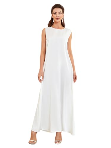 Modest Sleeveless Inner Dress for Abaya Muslim Women Maxi Long Slip Under Dress Prayer Islamic Dubai TurkeyJilbab Clothing - color: White, size: Medium