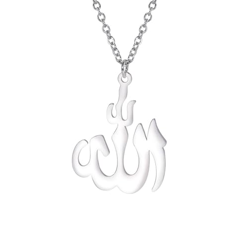 UNIFT Islamic Muslim Allah Layered Necklaces For Women Stainless Steel Charm Water Drop Heart Shape Allah Pendant Double Layer Necklace Islamic Jewelry - color: silver 2