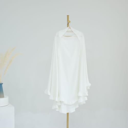 Boedaty Ramadan Eid Prayer Garment Long Khimar Hijab Scarf Wrap with Flounces Abaya Jilbab Muslim Islam for Women - color: White1