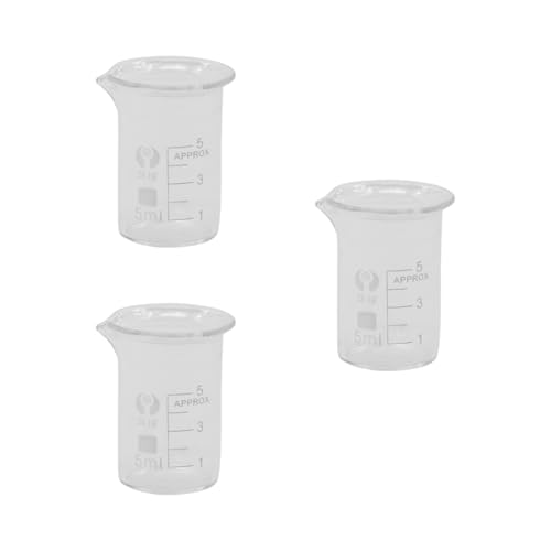3Pcs 5ml Small Glass Beaker with V-Shaped Spout, Low Form Borosilicate Glass Graduated Printed Scale Measuring Cups for Home Classroom Craft Project - size: 5ml