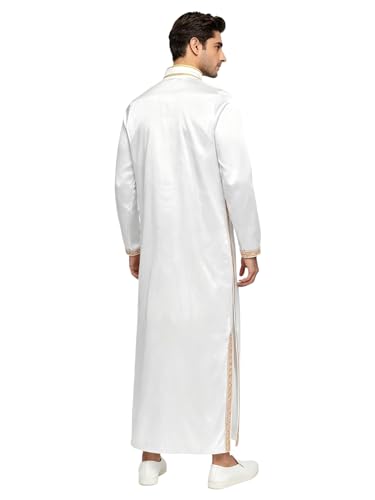 Jhaoyu Men Abaya Dress Kaftan Thobe Muslim Gown Maxi-muslim Shirt Dubai Robes Prayer Robe - color: White, size: X-Large