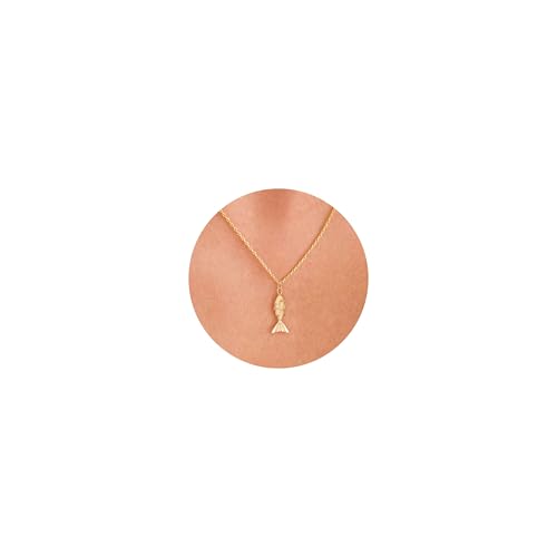VRIUA Gold Necklace for Women, 14K Gold Plated Dainty Charm Necklace - color: Fish