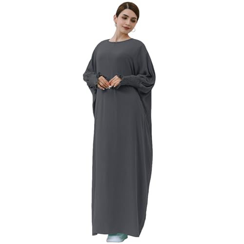khalat Womens Muslim Prayer Dress Front Zipper Kaftan Islamic Robe Modest Solid Abayas for Women Muslim - color: Dark Gray
