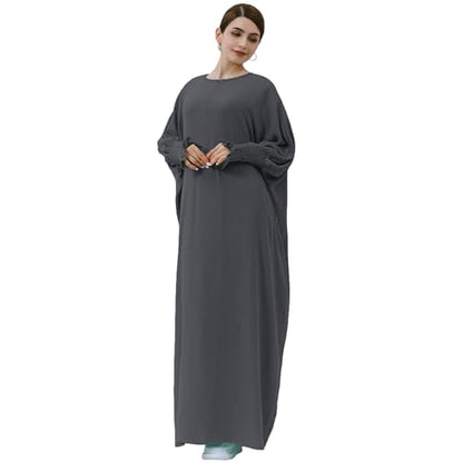 khalat Womens Muslim Prayer Dress Front Zipper Kaftan Islamic Robe Modest Solid Abayas for Women Muslim - color: Dark Gray