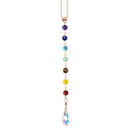 Crystal Suncatcher, Evil Eye 7 Chakra Rearview Mirror Car Charm