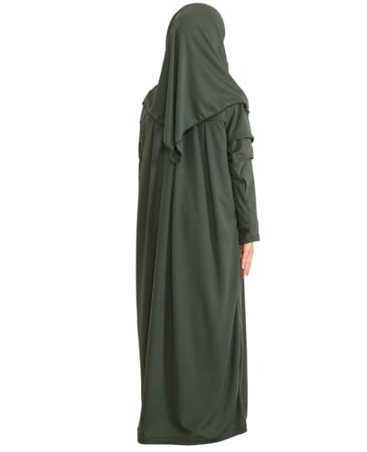 Prien Kids Prayer Dress Muslim Clothes for Girls Long Sleeve Abaya with Hijab Two Piece Maxi Islamic Set Scarf Kaftan Jilbab - color: Khaki