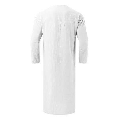 Muslim Thobe for Men Button Down Kaftan Long Sleeve Long Gowns Solid Sleep Shirts Robes with Pockets Side Split - color: White, size: 5X-Large