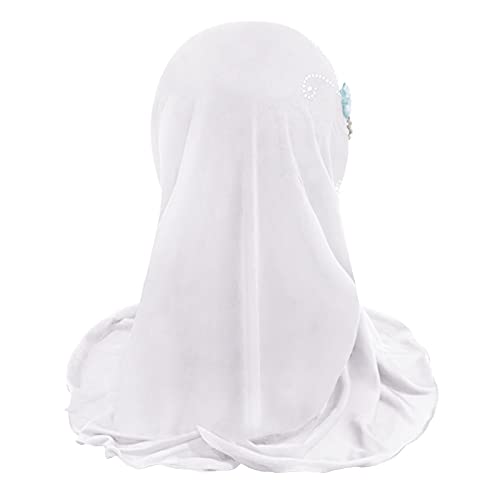 Clobeau Muslim Girls Hijab Scarfs Head Wrap Scarf for Girls Age 2-4 - color: White