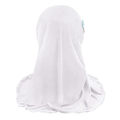 Clobeau Muslim Girls Hijab Scarfs Head Wrap Scarf for Girls Age 2-4 - color: White