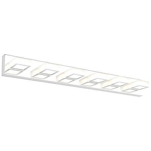 Ralbay LED Modern Chrome Vanity Lights 6 Lights Stainless Steel Acrylic Modern LED Bathroom Vanity Lights Over Mirror (4500K Neutral White Light) - color: Chrome-Natural light, size: 40.4 inch