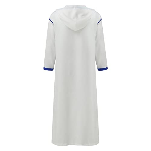 Muslim Robe for Men Arab Long Sleeve Kaftan Islamic Arabic Abaya Silk Thobe Ramadan Middle East Islamic Cloth Shirt Gown - color: #03-white, size: Large