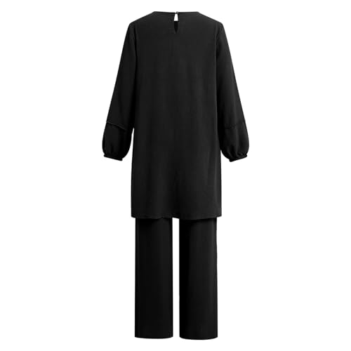 Abayas Dress For Women Muslim Long Sleeve Loose Top Pants 2 Pcs Dubai Islamic Muslim Women Matching Sets - color: Black Cc, size: X-Large