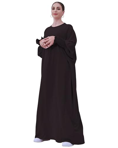 Muslim Prayer Abaya Islamic Women's Khimar Pure Color Hijab Dress Long Sleeve Dubai Kaftan - color: Brown