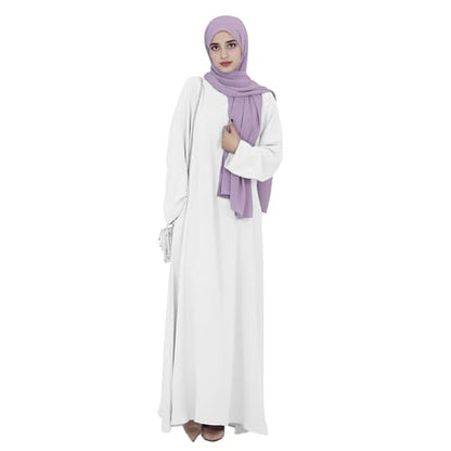 Women Abaya Muslim Dress Long Sleeve Modest Prayer Maxi Kaftan Islamic Clothes with Pockets - color: White, size: Large