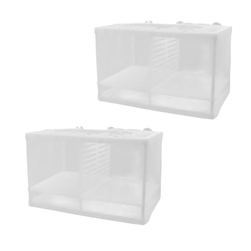 MY MIRONEY 2PCS 10.24" x 5.91" x 5.91" Fish Tank Breeder (with Divider) | White Nylon Fish Incubator Mesh Box Aquarium Fish Fry Hatchery Breeder with Suction Cups - style: 10.24" x 5.91" x 5.91"; White; with Divider