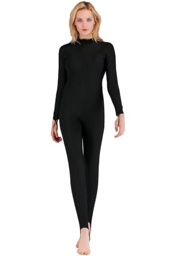 Micosuza Swimsuit for Women Design One Piece Long-Sleeve Surfing Suit - color: Long Leg Cover-black, size: X-Large