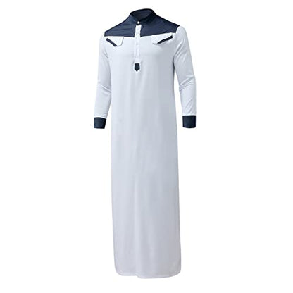 Men's Muslim Thobe Casual Islamic Long Sleeves Button Down Kaftan Arab Clothing Muslim Gown for Men - color: Navy, size: XX-Large