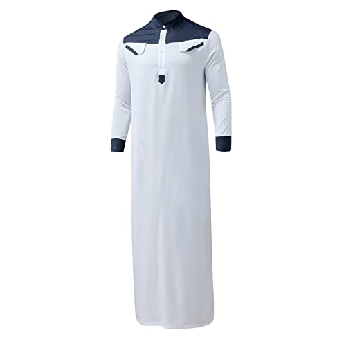 Men's Muslim Thobe Casual Islamic Long Sleeves Button Down Kaftan Arab Clothing Muslim Gown for Men - color: Navy, size: Small