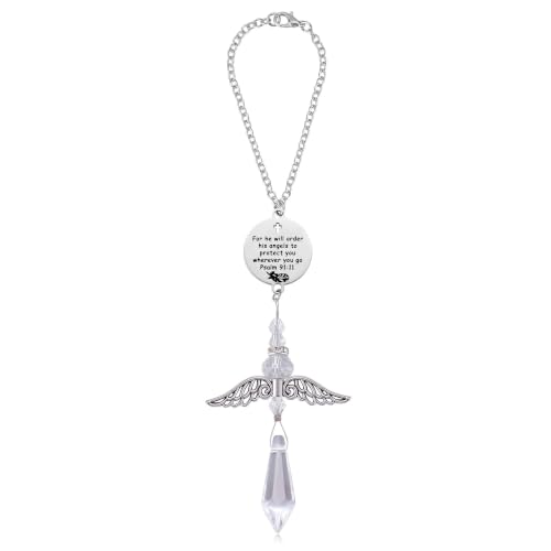 Psalm 91:11 Guardian Angel Car Charm for Rear View Mirror, Christian Car Accessories, Crystal Suncatcher Religious Drive Safe Gift - color: Psalm 91:11