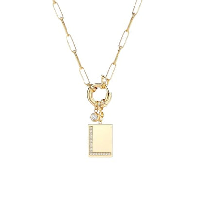 Mint & Lily Gold Initial Necklace for Women – 18K Gold Plated 24” Paperclip Chain with Sparkling Letter Pendant - style: L